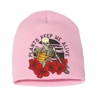 Plants Keep Me Alive Floral Skull Short Acrylic Beanie