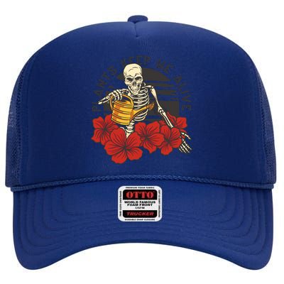 Plants Keep Me Alive Floral Skull High Crown Mesh Back Trucker Hat