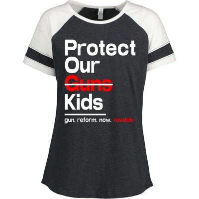 Protect Kid Not Guns Protect Our Kid Not Gun Guns Reform Now Uvalde Enza Ladies Jersey Colorblock Tee