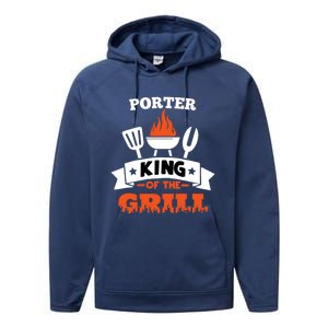 Porter King Of The Grill Grilling Bbq Chef Master Cooking Gift Performance Fleece Hoodie