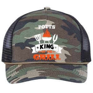 Potts King Of The Grill Grilling Bbq Chef Master Cooking Gift Retro Rope Trucker Hat Cap