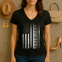 Patriotic Keyboard Player Keyboardist Keyboarder Usa Flag Women's V-Neck T-Shirt