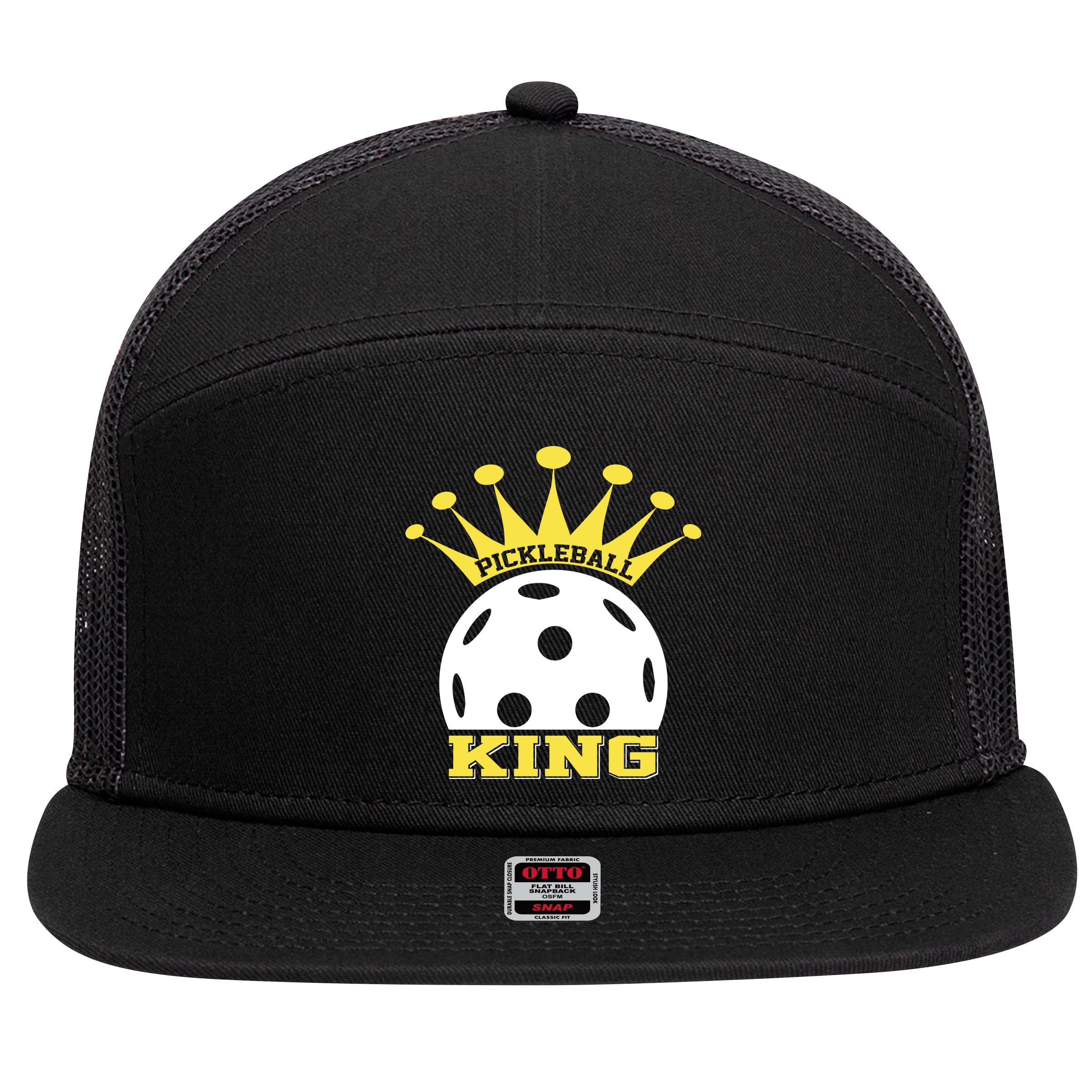 Pickleball King Paddles Player Gift 7 Panel Mesh Trucker Snapback Hat