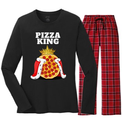 Pizza King Pizza Lover Cute Pizza Funny Foodie Women's Long Sleeve Flannel Pajama Set 