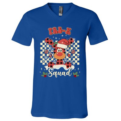 Pre K Reindeer Christmas Xmas Teacher Squad Cute Gift V-Neck T-Shirt