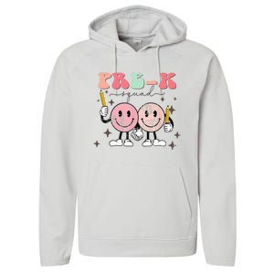 Pre K Squad Groovy Face Back To School Teacher Performance Fleece Hoodie