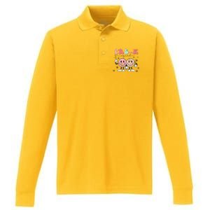 Pre K Squad Groovy Face Back To School Teacher Performance Long Sleeve Polo