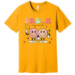 Pre K Squad Groovy Face Back To School Teacher Premium T-Shirt