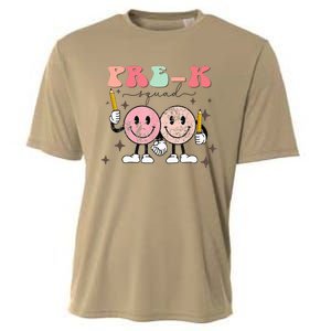 Pre K Squad Groovy Face Back To School Teacher Cooling Performance Crew T-Shirt