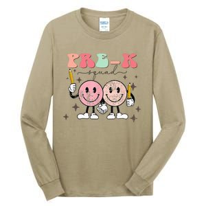 Pre K Squad Groovy Face Back To School Teacher Tall Long Sleeve T-Shirt