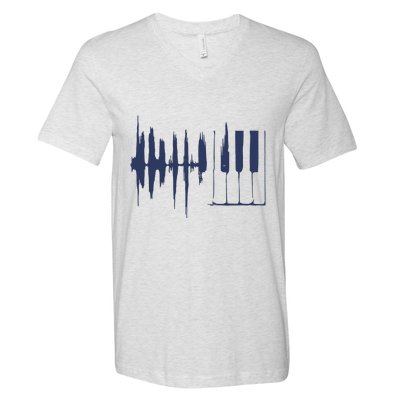 Piano Keys Sound Wave Keyboard V-Neck T-Shirt