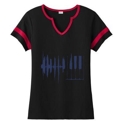 Piano Keys Sound Wave Keyboard Ladies Halftime Notch Neck Tee