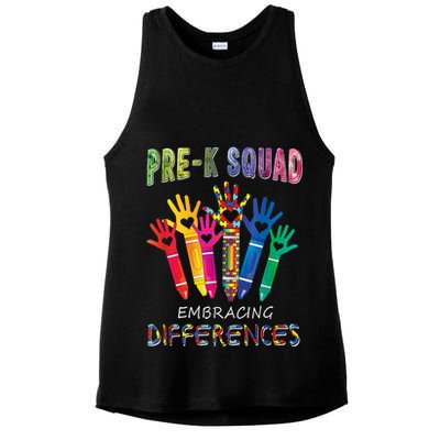Pre K Squad Embracing Differences Autism SPED Teacher Ladies PosiCharge Tri-Blend Wicking Tank
