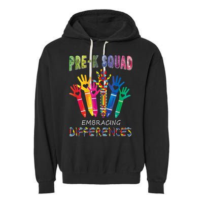 Pre K Squad Embracing Differences Autism SPED Teacher Garment-Dyed Fleece Hoodie