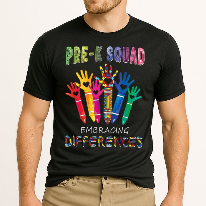 Pre K Squad Embracing Differences Autism SPED Teacher Cooling Performance Crew T-Shirt