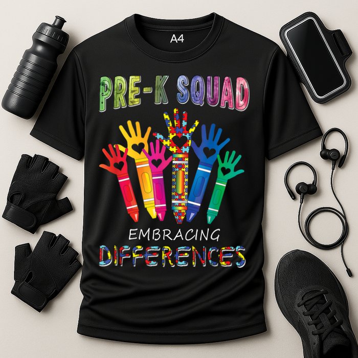 Pre K Squad Embracing Differences Autism SPED Teacher Cooling Performance Crew T-Shirt