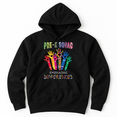 Pre K Squad Embracing Differences Autism SPED Teacher Hoodie