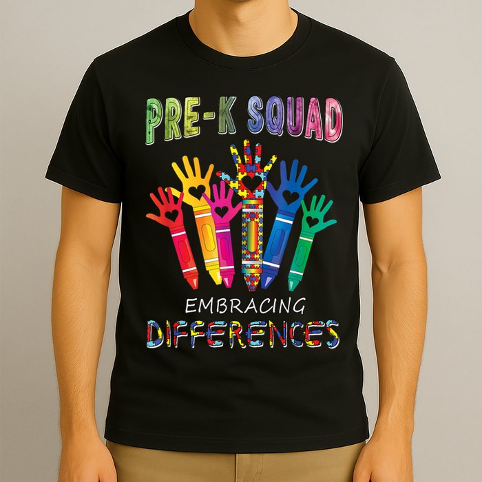 Pre K Squad Embracing Differences Autism SPED Teacher T-Shirt