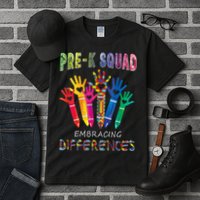 Pre K Squad Embracing Differences Autism SPED Teacher Tall T-Shirt