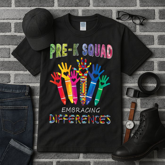 Pre K Squad Embracing Differences Autism SPED Teacher Tall T-Shirt