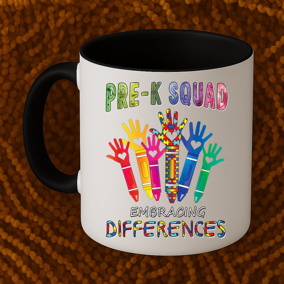 Pre K Squad Embracing Differences Autism SPED Teacher Mug