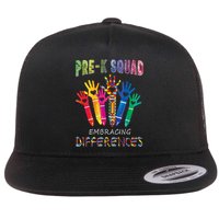 Pre K Squad Embracing Differences Autism SPED Teacher Flat Bill Trucker Hat