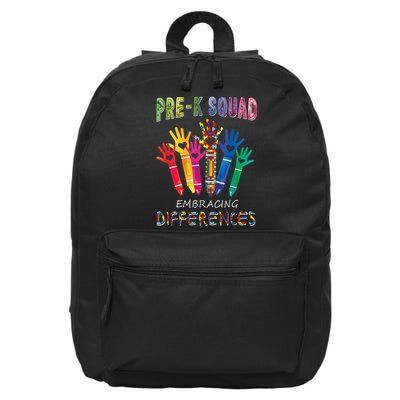 Pre K Squad Embracing Differences Autism SPED Teacher 16 in Basic Backpack