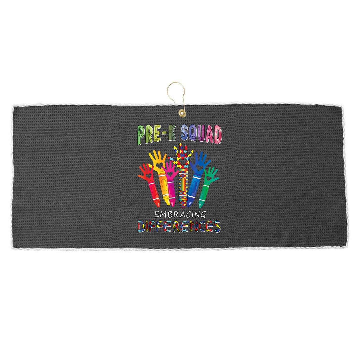 Pre K Squad Embracing Differences Autism SPED Teacher Large Microfiber Waffle Golf Towel