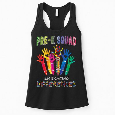 Pre K Squad Embracing Differences Autism SPED Teacher Womens Tank Top