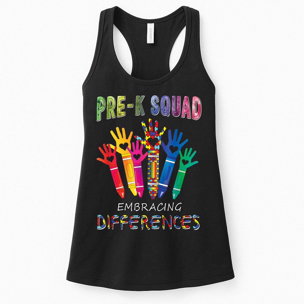 Pre K Squad Embracing Differences Autism SPED Teacher Womens Tank Top