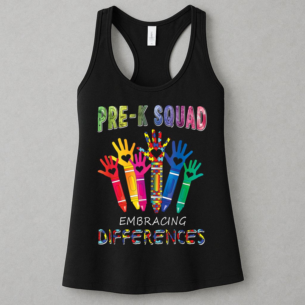Pre K Squad Embracing Differences Autism SPED Teacher Womens Tank Top