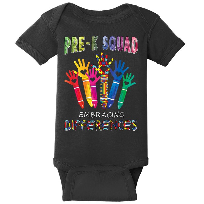 Pre K Squad Embracing Differences Autism SPED Teacher Baby Bodysuit