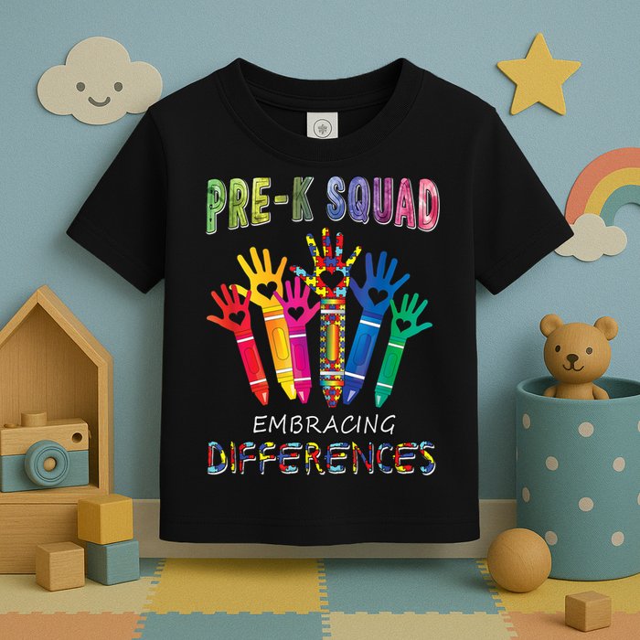 Pre K Squad Embracing Differences Autism SPED Teacher Toddler T-Shirt