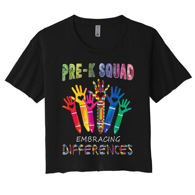 Pre K Squad Embracing Differences Autism SPED Teacher Crop Top