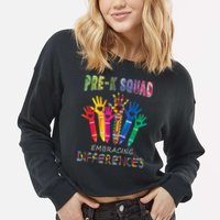 Pre K Squad Embracing Differences Autism SPED Teacher Cropped Pullover Crew