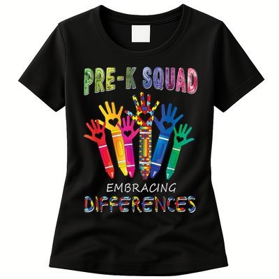 Pre K Squad Embracing Differences Autism SPED Teacher Womens T-Shirt