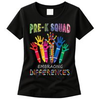 Pre K Squad Embracing Differences Autism SPED Teacher Womens T-Shirt
