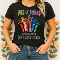 Pre K Squad Embracing Differences Autism SPED Teacher Womens T-Shirt