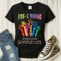 Pre K Squad Embracing Differences Autism SPED Teacher Womens T-Shirt