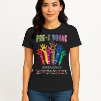 Pre K Squad Embracing Differences Autism SPED Teacher Womens T-Shirt