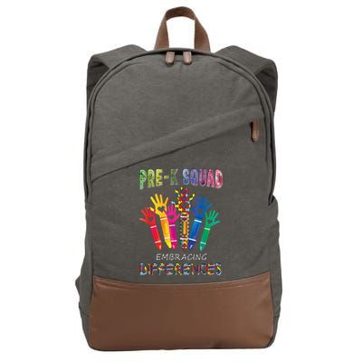 Pre K Squad Embracing Differences Autism SPED Teacher Cotton Canvas Backpack