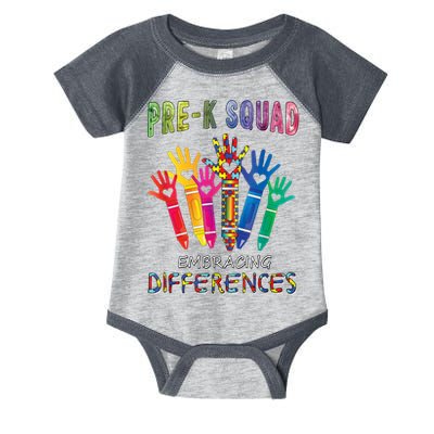 Pre K Squad Embracing Differences Autism SPED Teacher Infant Baby Jersey Bodysuit