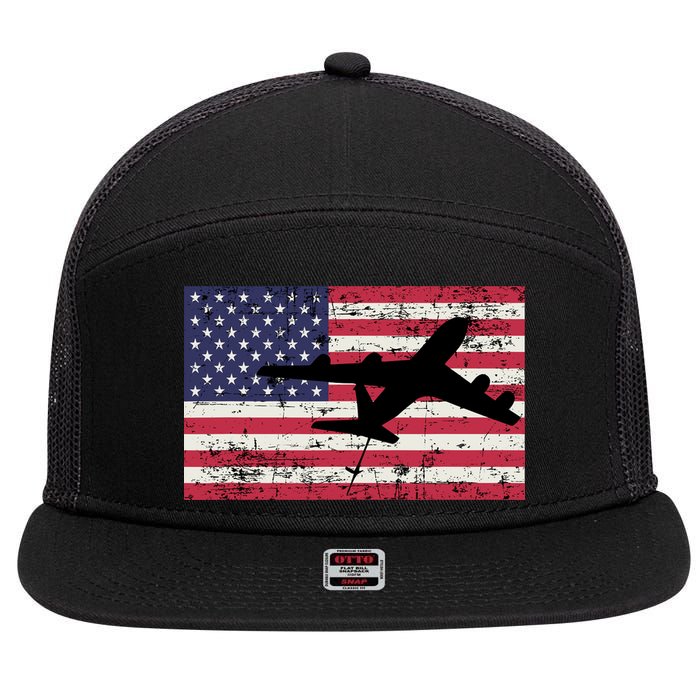 Patriotic Kc135 Stratotanker Jet American Flag 7 Panel Mesh Trucker Snapback Hat
