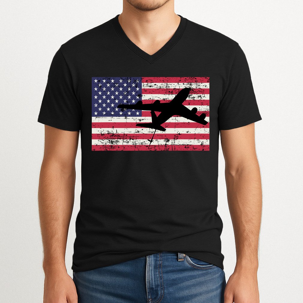 Patriotic Kc135 Stratotanker Jet American Flag V-Neck T-Shirt