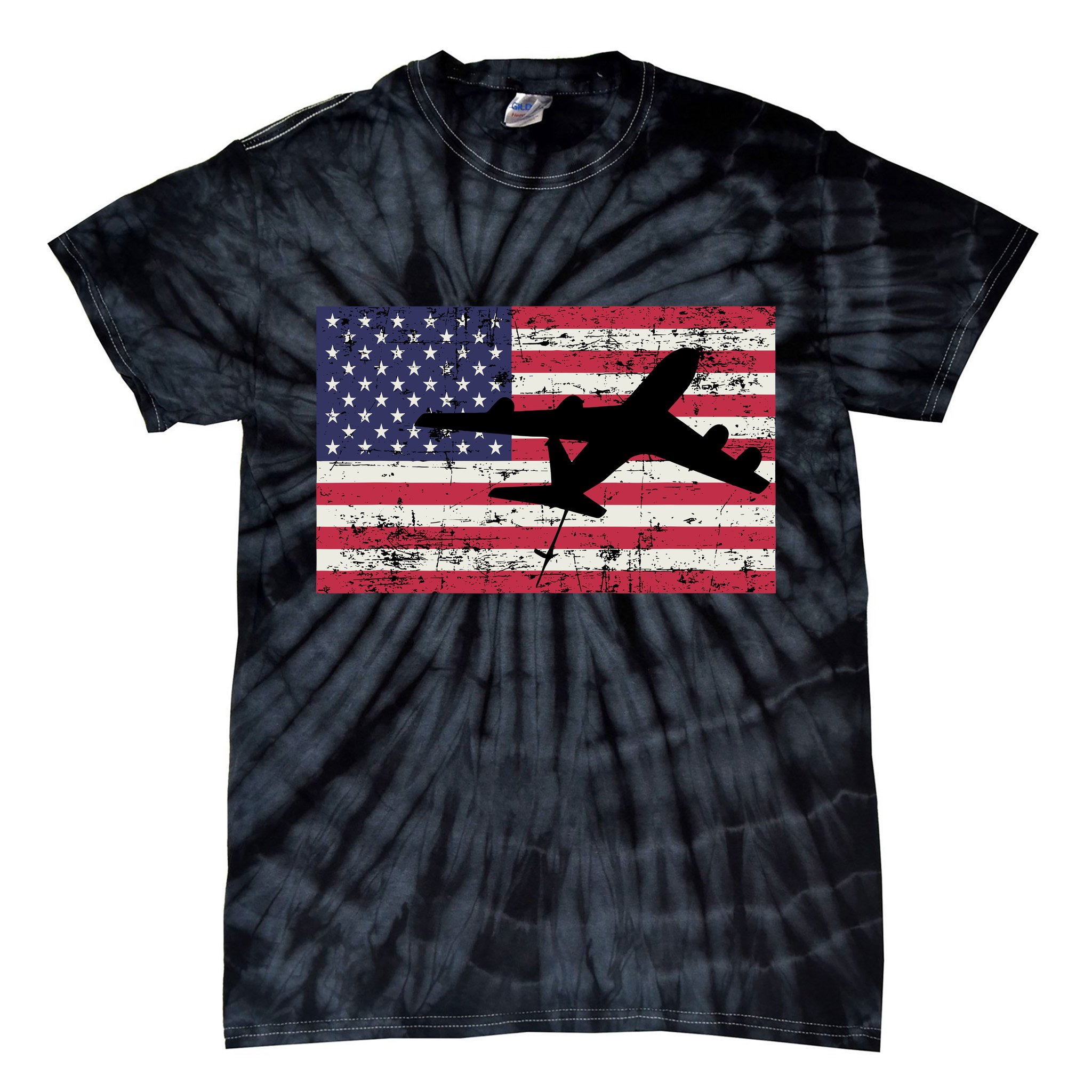 Patriotic Kc135 Stratotanker Jet American Flag Tie-Dye T-Shirt