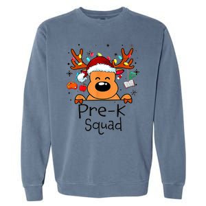 Pre K Squad Reindeer Funny Teacher Christmas Lights Cool Gift Garment-Dyed Sweatshirt