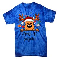 Pre K Squad Reindeer Funny Teacher Christmas Lights Cool Gift Tie-Dye T-Shirt