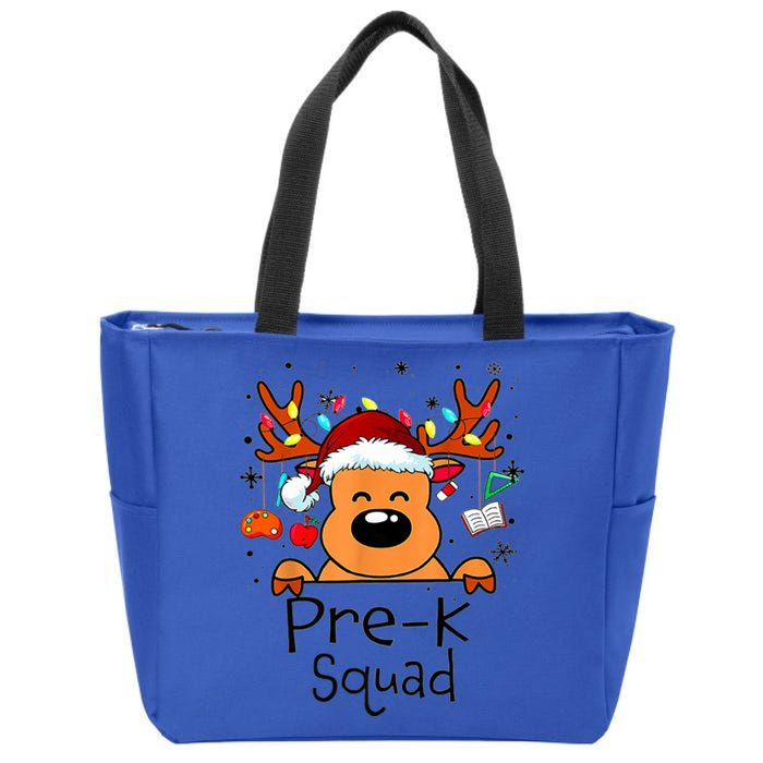 Pre K Squad Reindeer Funny Teacher Christmas Lights Cool Gift Zip Tote Bag