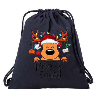 Pre K Squad Reindeer Funny Teacher Christmas Lights Cool Gift Drawstring Bag