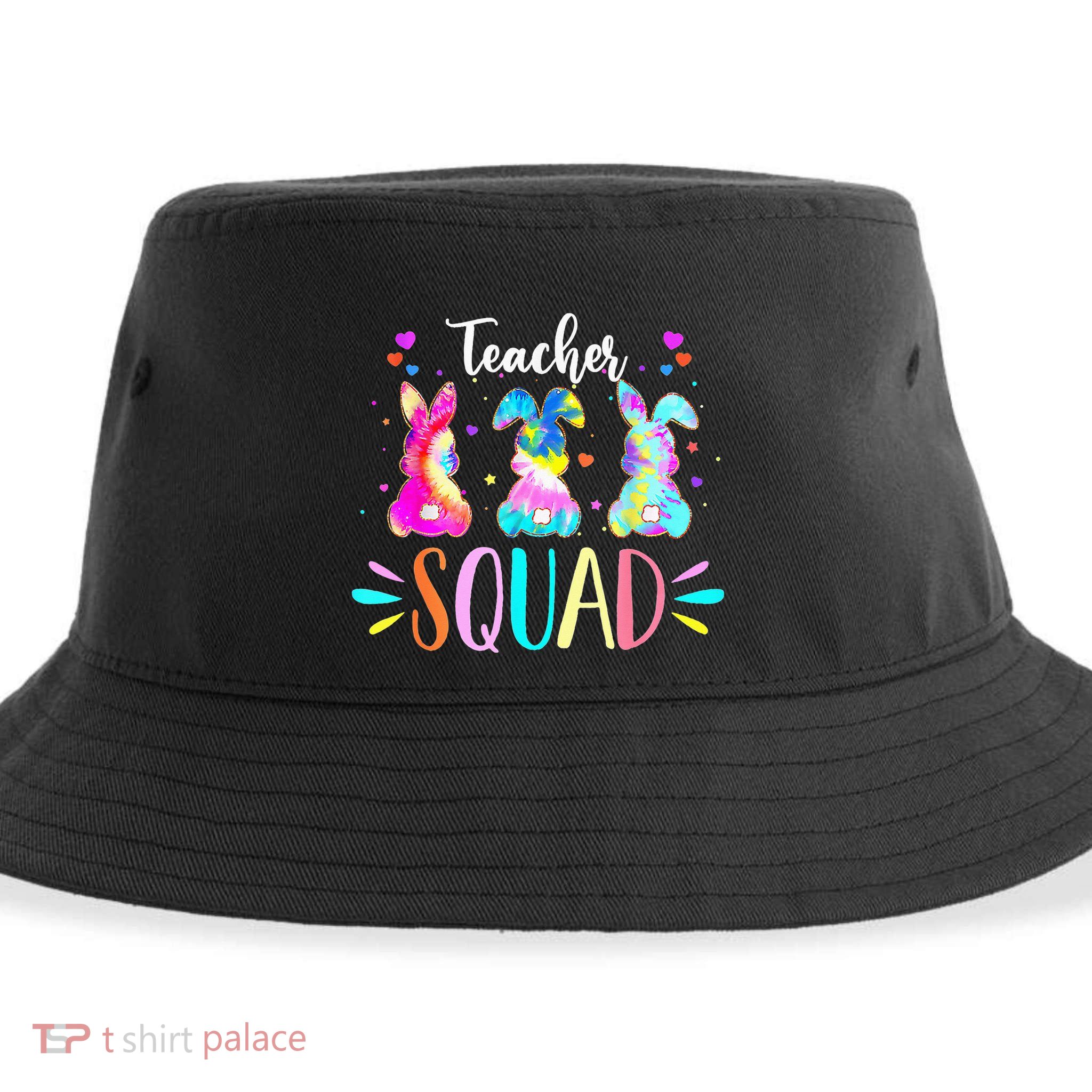 Pre K Teacher Squad Easter Day Tie Dye Cute Bunnies Sustainable Bucket Hat